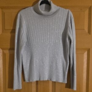 Women's Elegant Sparkly Gray Turtleneck Sweater Sz PL
